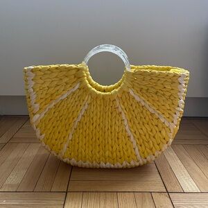 Lemon Woven Handbag with Clear Handles